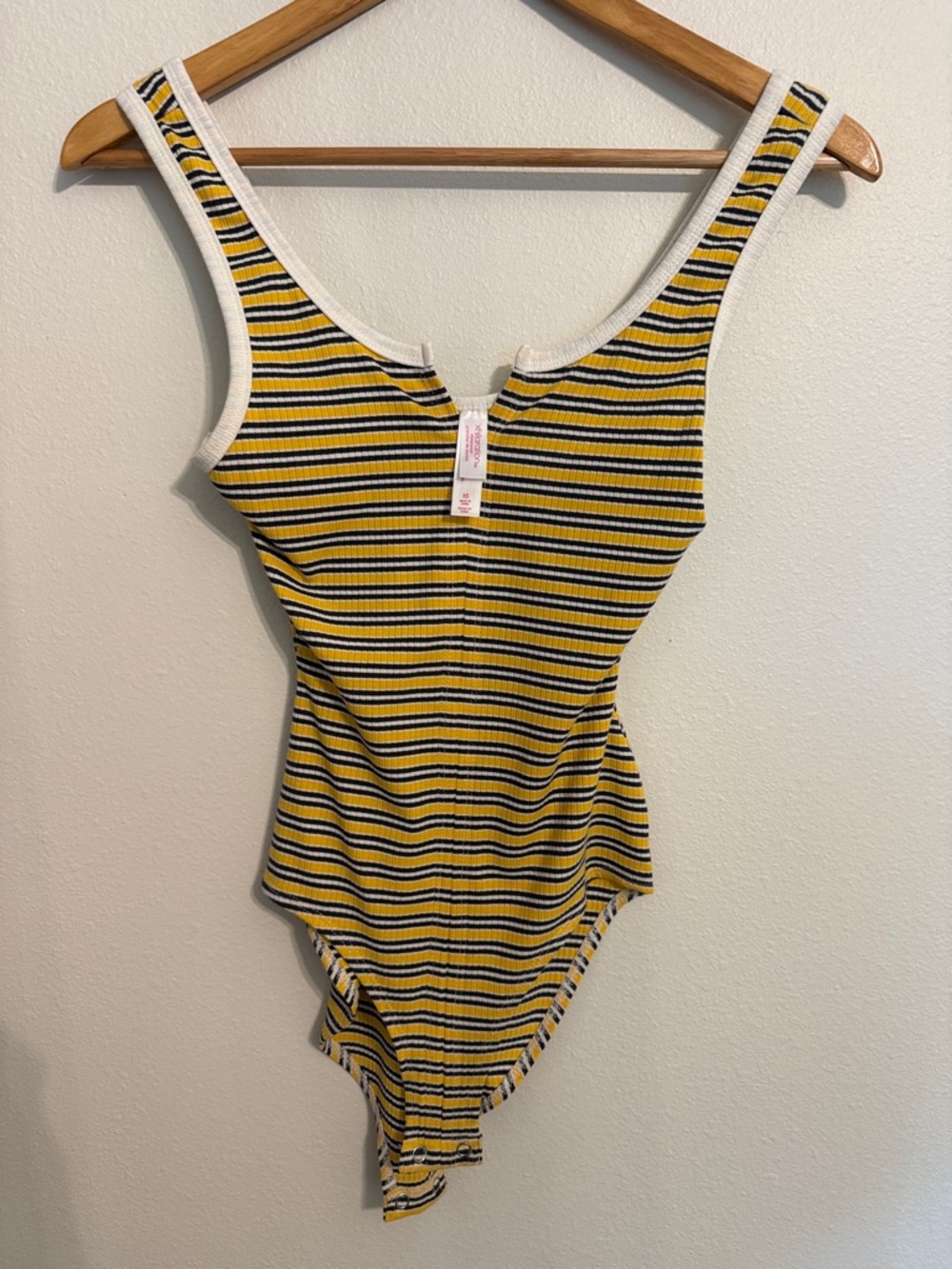 Xhilaration Yellow, Black & White Striped Ribbed Tank One-Piece